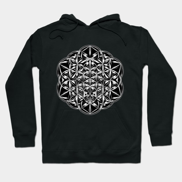 Monochromatic Flower of Life Hoodie by MetalByte